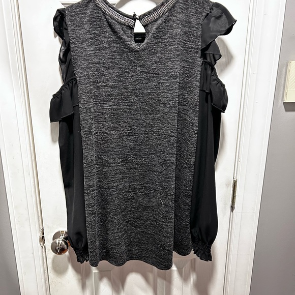 Maurice Embellished Neck Cold Shoulder Top with Chiffon Sleeves - Picture 3 of 10